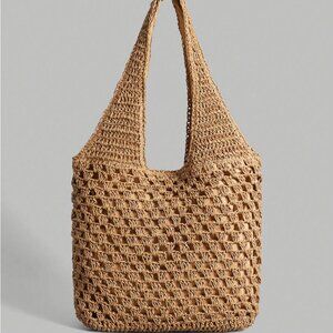 Hollow Straw Wovan Shoulder Bag Large Brown